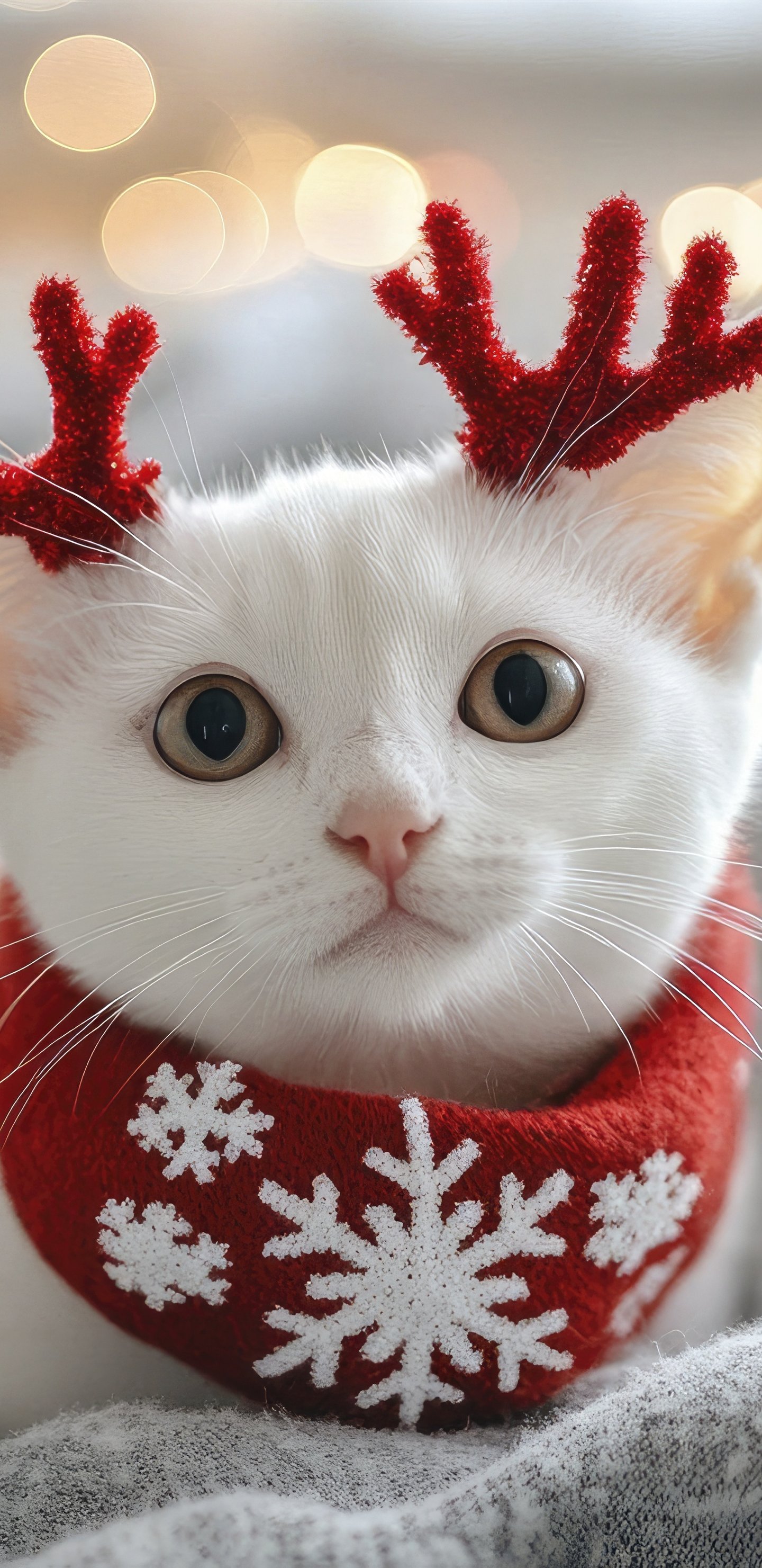 White cat with red horns - Wallpapers for Samsung Galaxy S8/S8+/Note 8/S9/S9+/Note 9 in 1440x2960 resolution