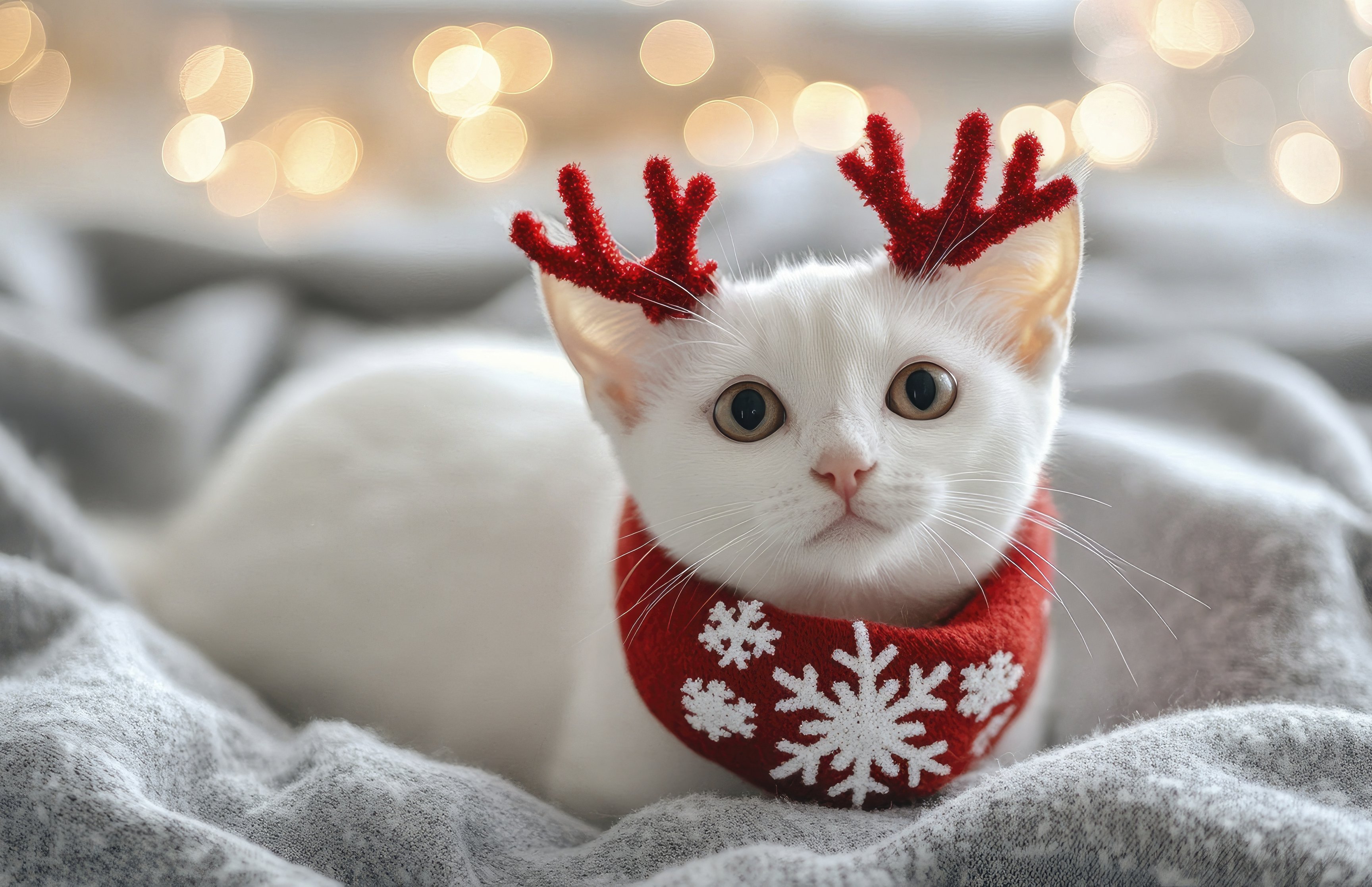 White cat with red horns - Wallpapers for Apple MacBook 16.2″ in 3456x2234 resolution