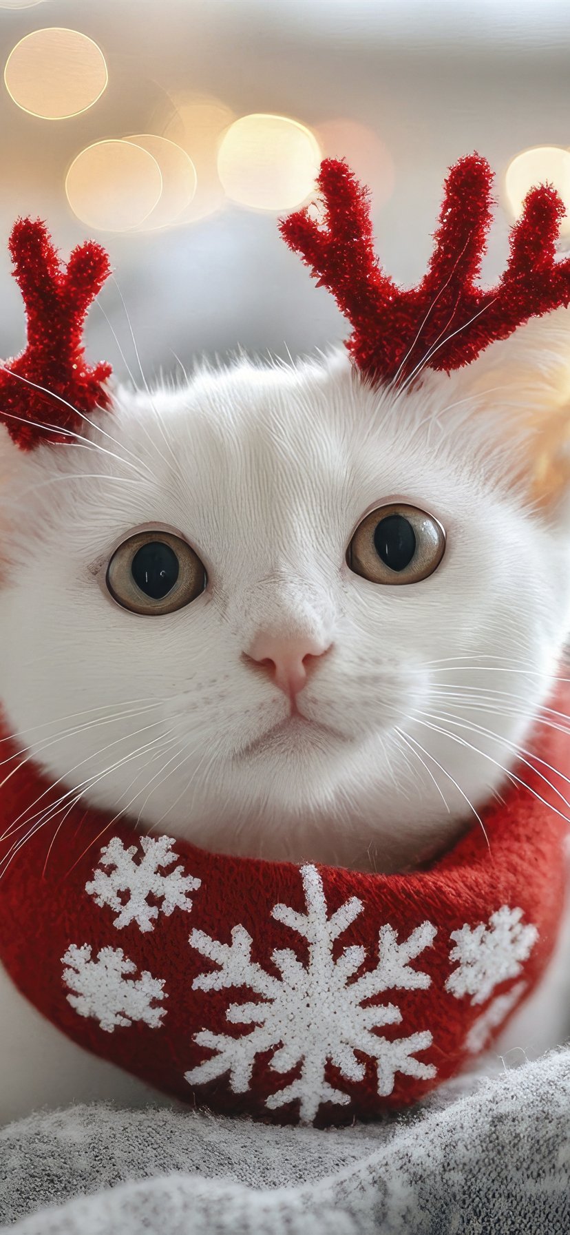 White cat with red horns - Wallpapers for iPhone 11/XR in 828x1792 resolution