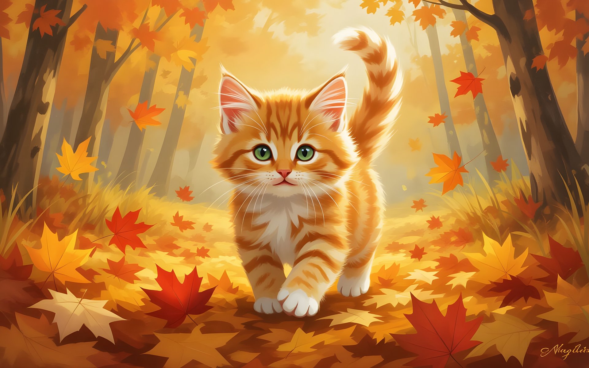 Kitten in an orange autumn forest - WUXGA wallpapers in 1920x1200 resolution