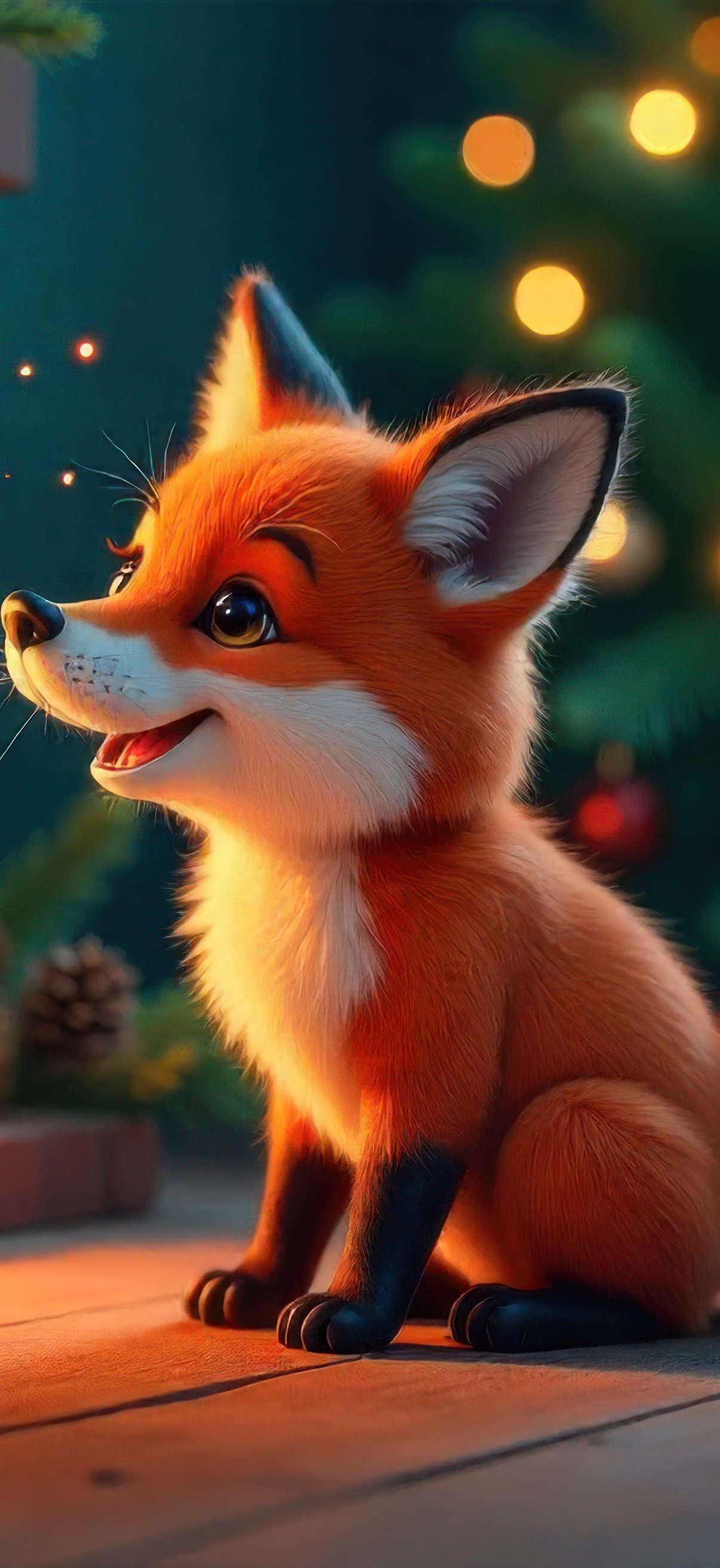 Little fox cub by the fireplace - wallpapers for iPhone 17 Pro/17/16