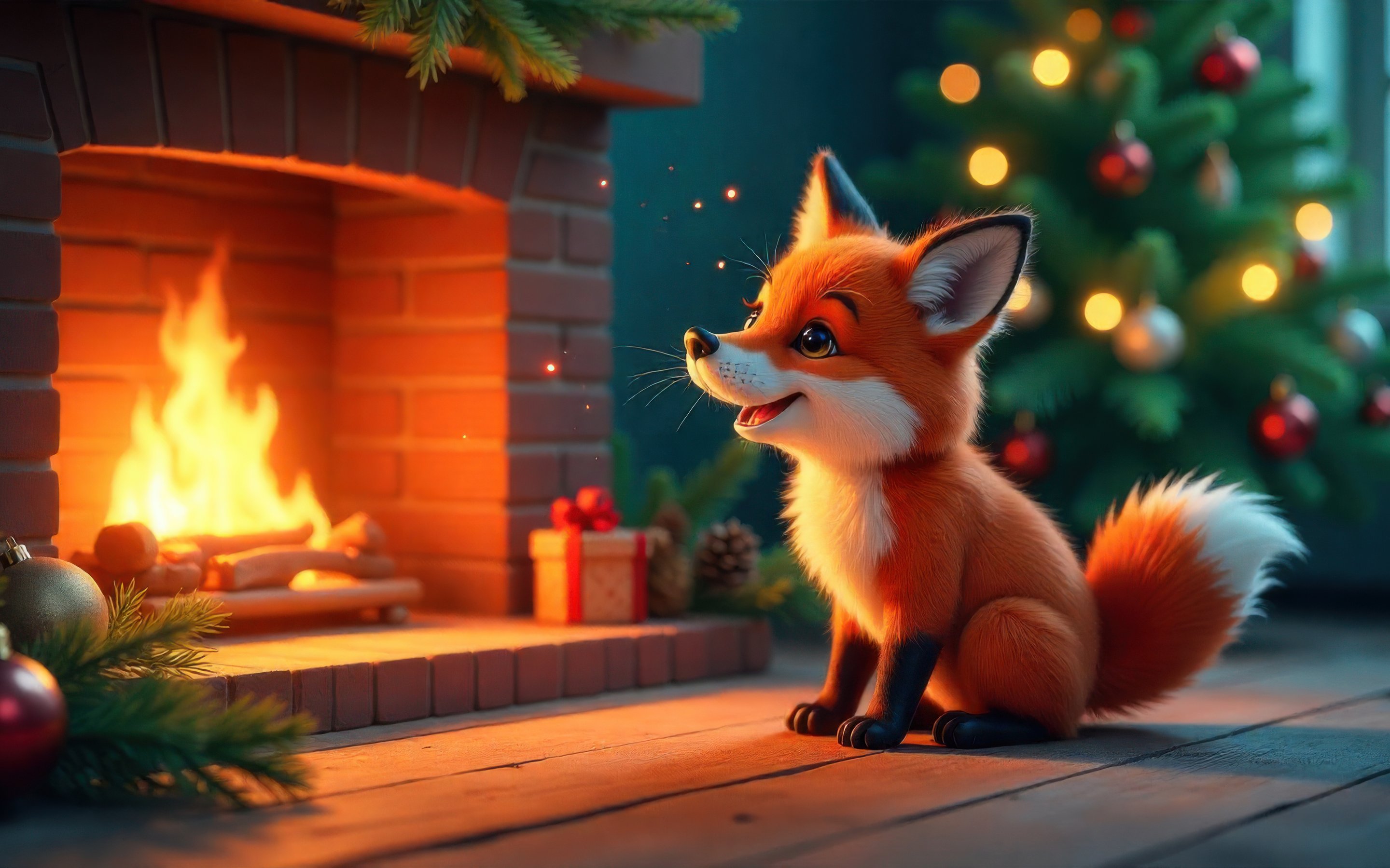 Little fox cub by the fireplace - Wallpapers for Apple MacBook 15″ in 2880x1800 resolution