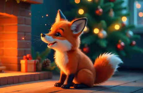 XVGA Brick wallpapers (1024x768): fox, fireplace, christmas tree, Happy New Year