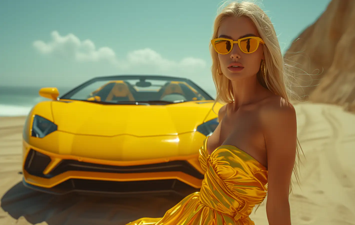 Гламурная блондинка у Lamborghini Aventador — обои на рабочий стол и телефон