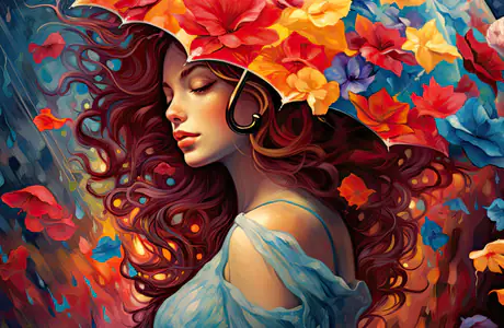 People wallpapers: woman, flowers, umbrella, dress