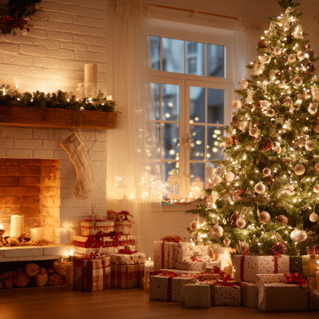 Christmas tree and fireplace - Wallpapers for Samsung Galaxy Tab in 1340x1340 resolution