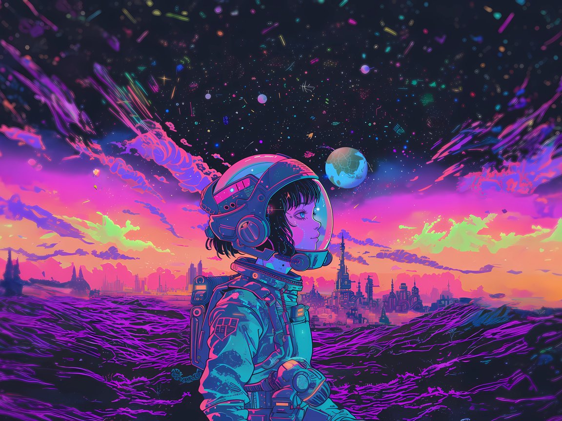 Young cosmonaut on an imaginary planet - XGA+ wallpapers in 1152x864 resolution