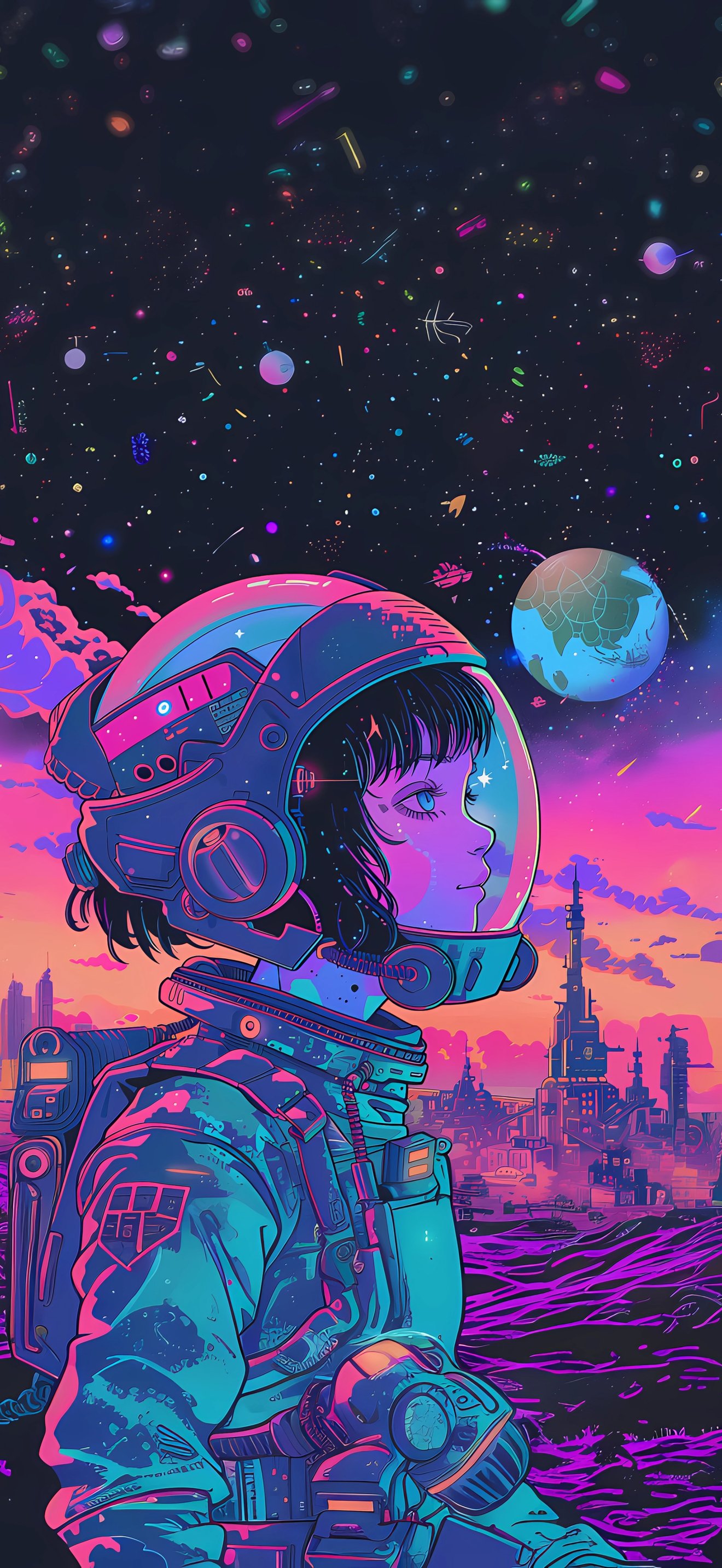 Young cosmonaut on an imaginary planet - Wallpapers for iPhone 17 Pro Max/16 Pro Max in 1320x2868 resolution