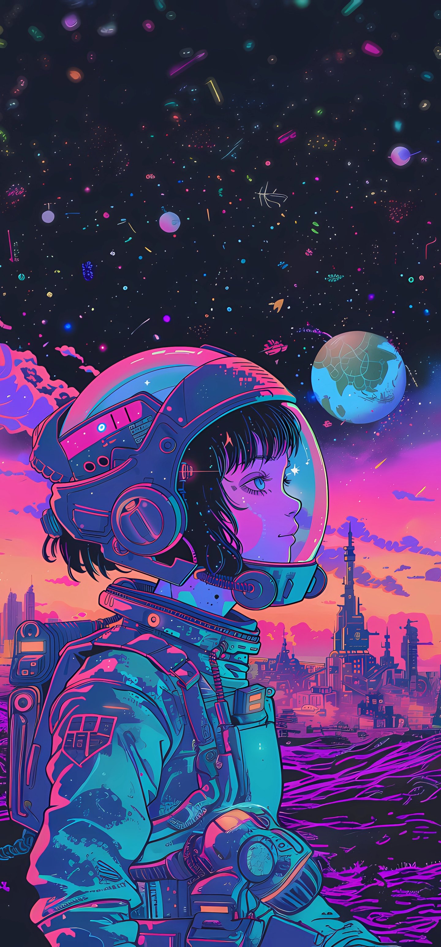 Young cosmonaut on an imaginary planet - Wallpapers for Samsung Galaxy S22 Ultra/S23 Ultra in 1440x3088 resolution