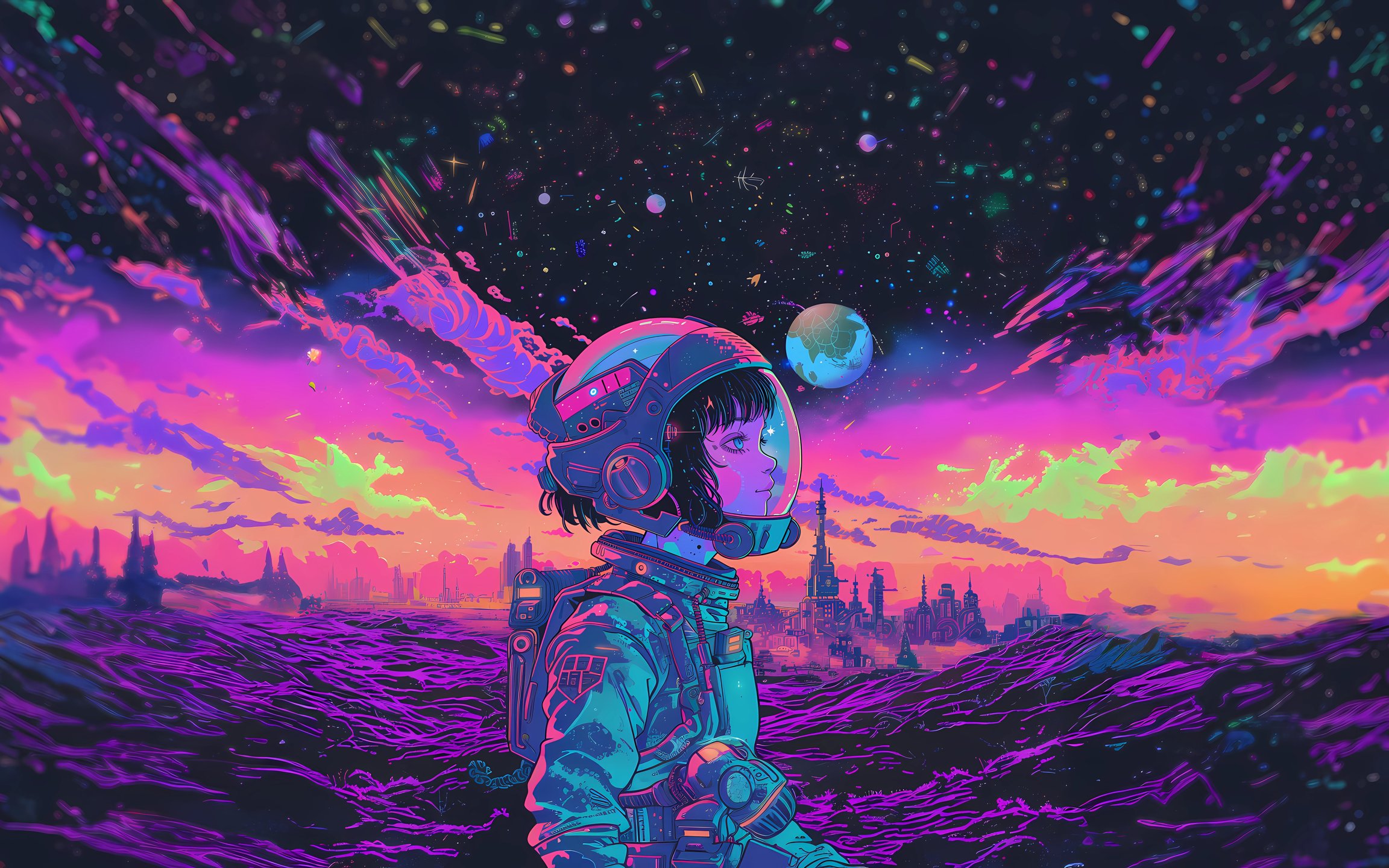 Young cosmonaut on an imaginary planet - Wallpapers for Apple MacBook 12″ in 2304x1440 resolution