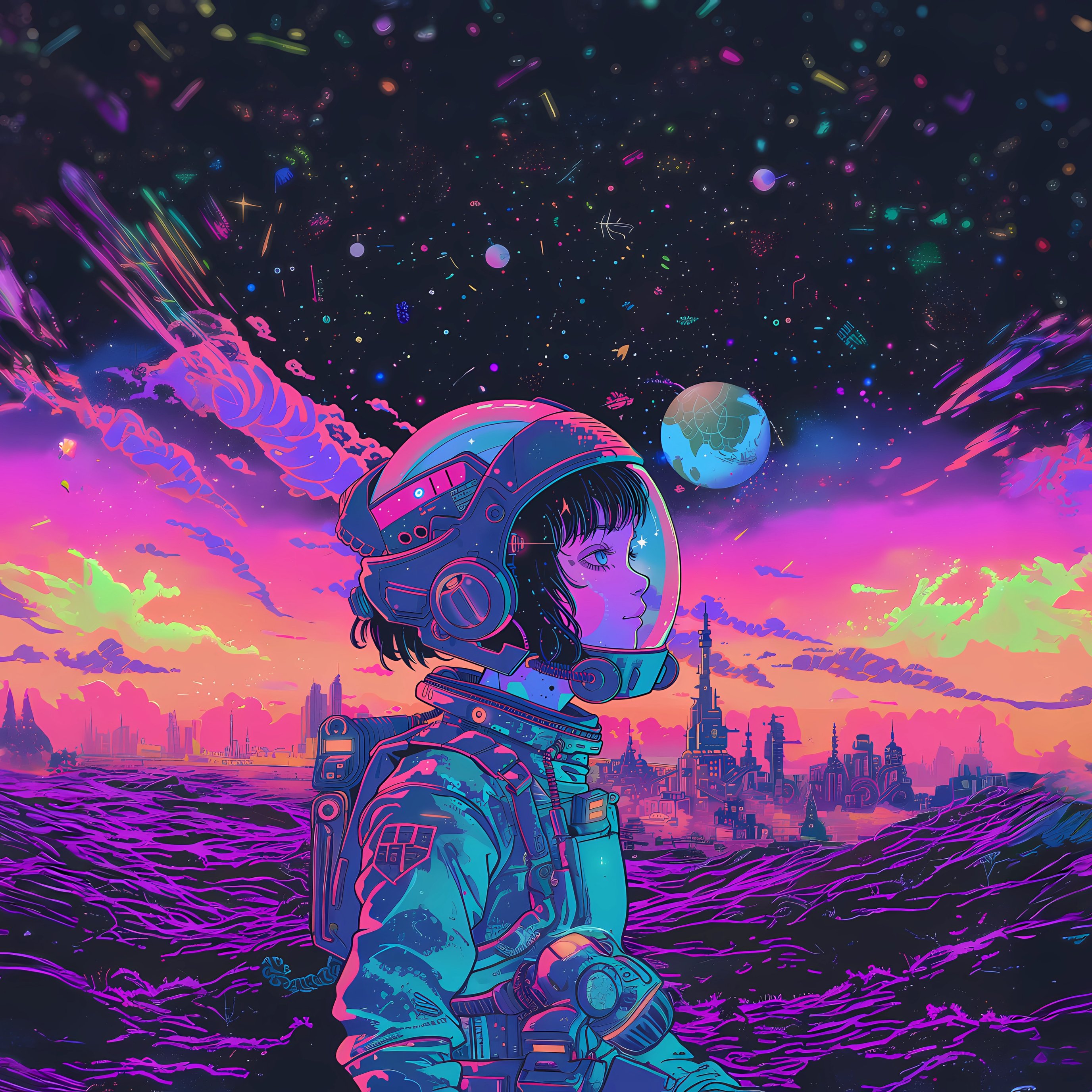 Young cosmonaut on an imaginary planet - Wallpapers for iPad Pro 13″ in 2752x2752 resolution