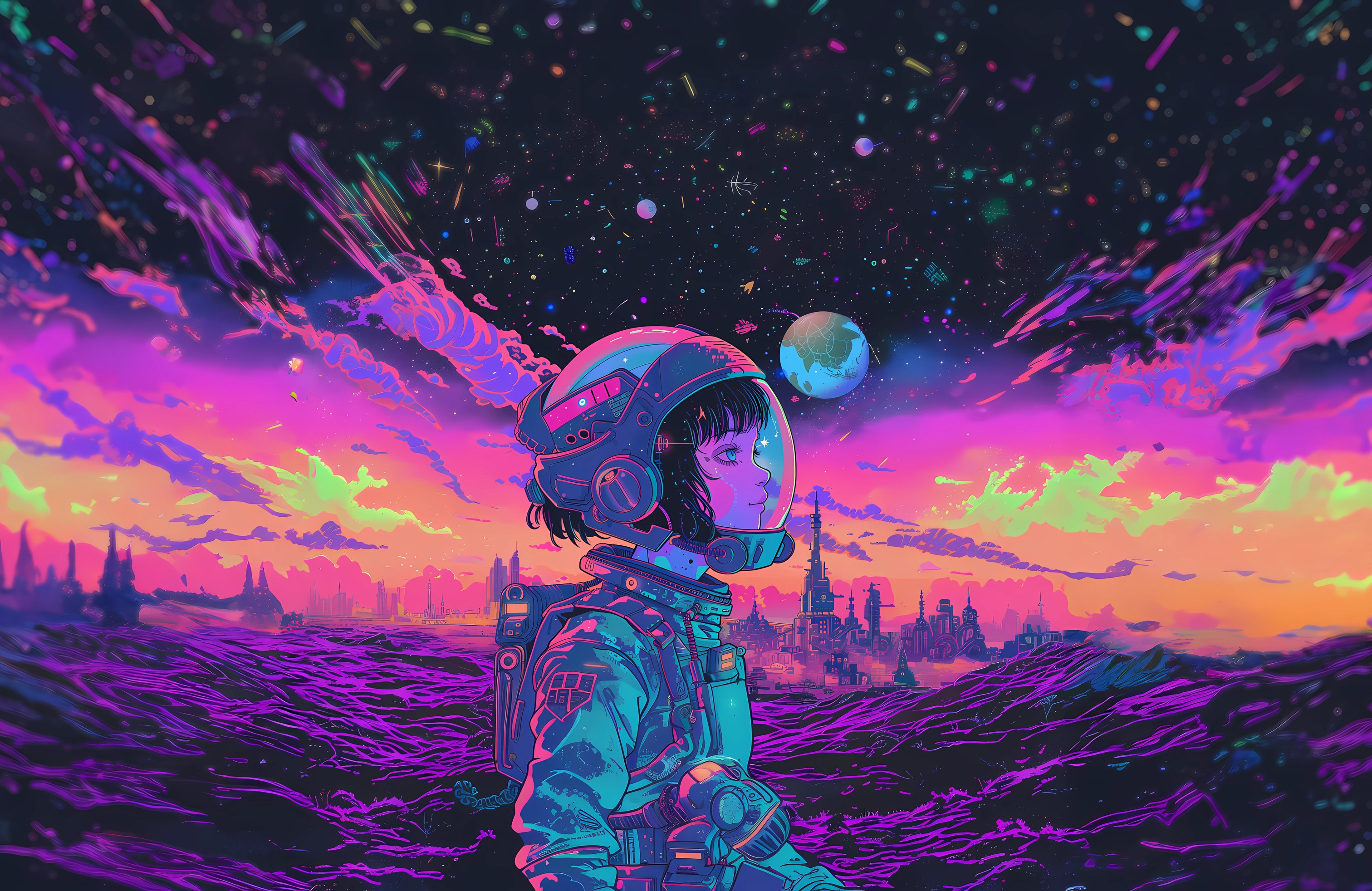 Young cosmonaut on an imaginary planet - Wallpapers for Apple MacBook 14.2″ in 3024x1964 resolution