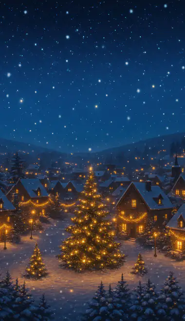 cottage Wallpapers for Xiaomi 15 (1200x2670): Christmas, village, christmas tree, Happy New Year