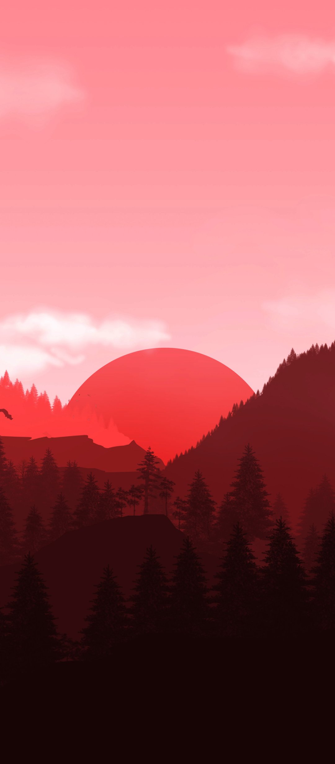 Red sunset over forest and mountains - Wallpapers for TECNO/Infinix in 1080x2460 resolution