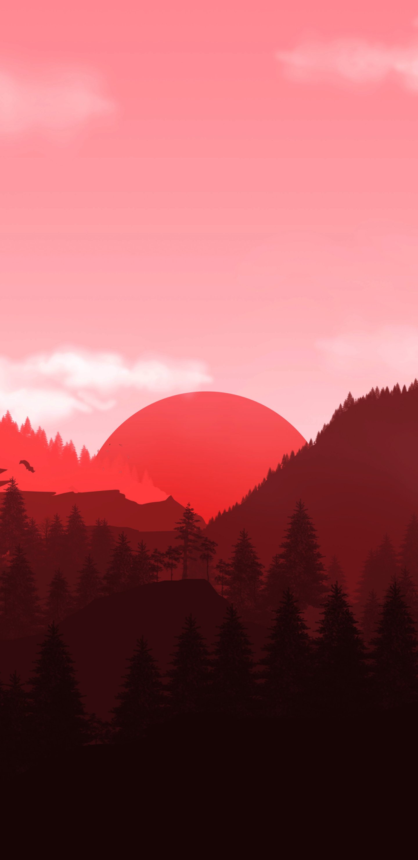 Red sunset over forest and mountains - Wallpapers for Samsung Galaxy S8/S8+/Note 8/S9/S9+/Note 9 in 1440x2960 resolution