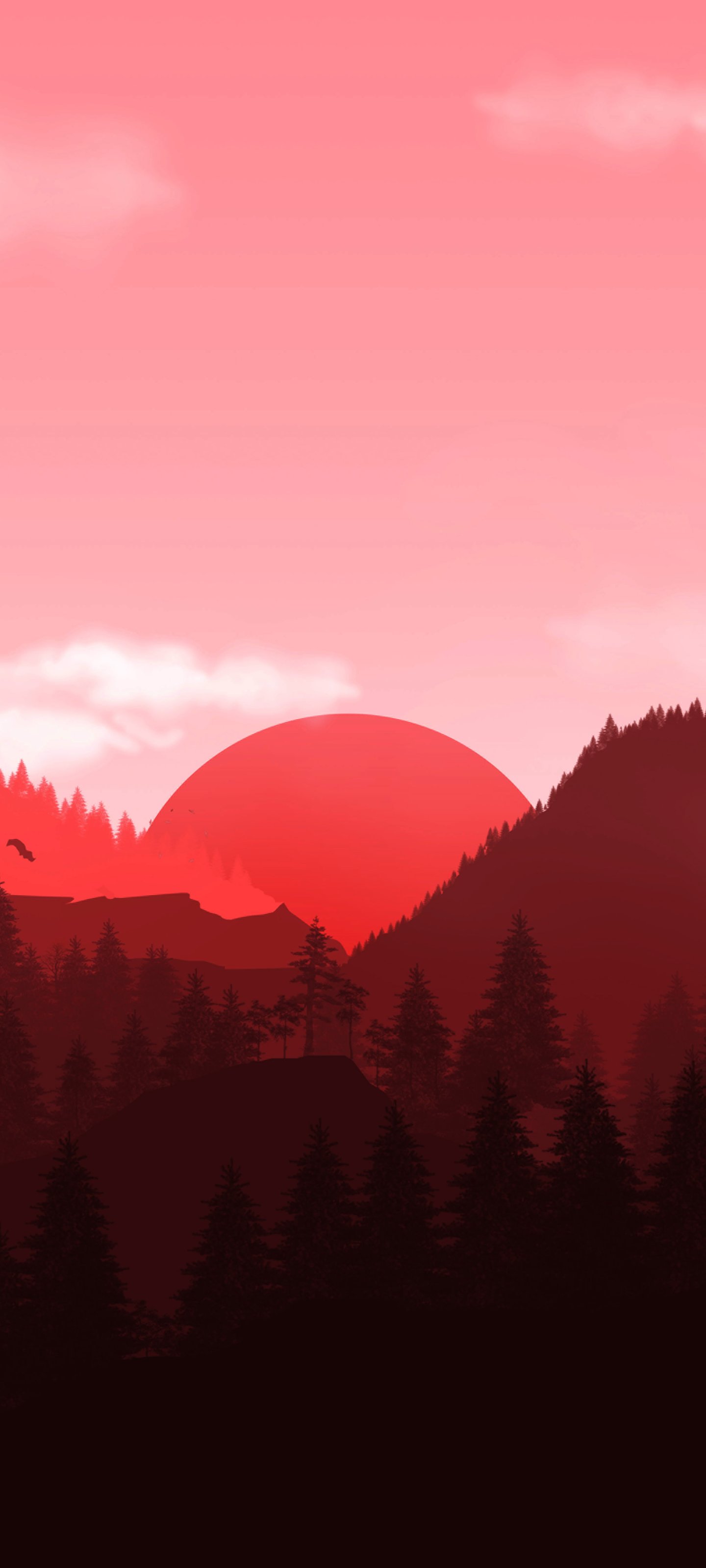 Red sunset over forest and mountains - Wallpapers for Xiaomi 13 Ultra/14 Ultra/15 Ultra/17 Pro Max, Samsung Galaxy S20/S20 Ultra/S21 Ultra in 1440x3200 resolution
