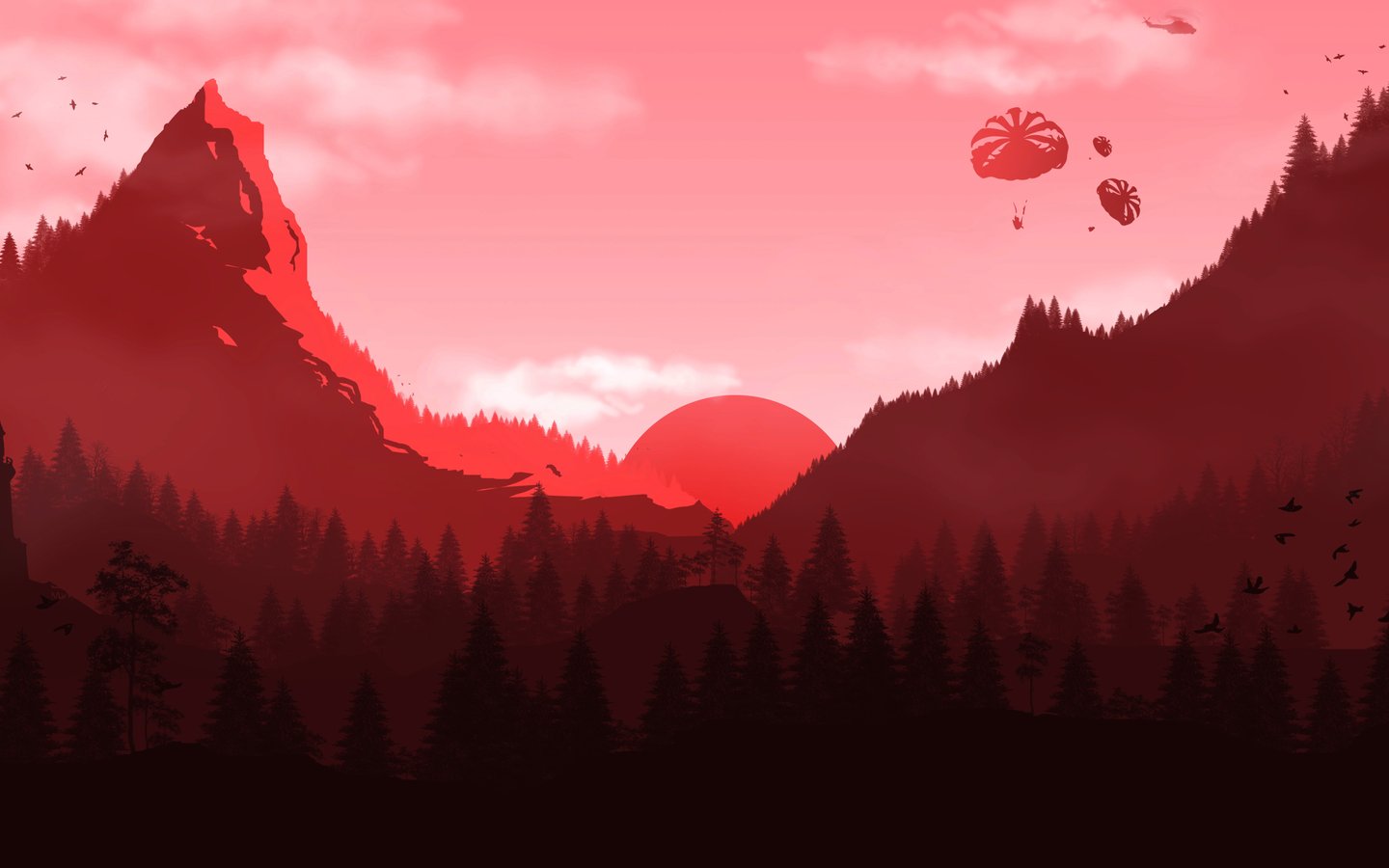 Red sunset over forest and mountains - WSXGA wallpapers in 1440x900 resolution
