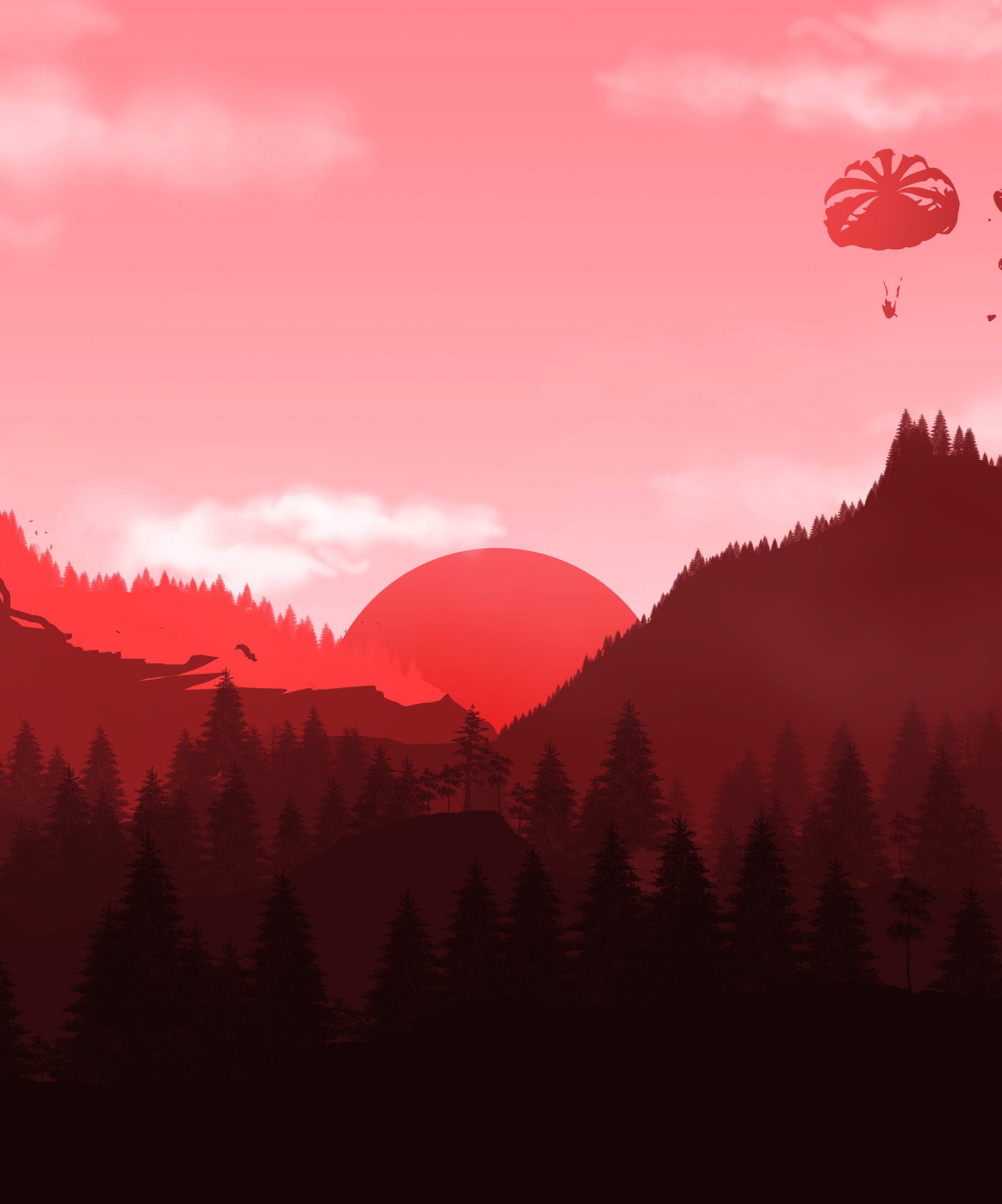 Red sunset over forest and mountains - Wallpapers for Samsung Galaxy Z Fold4/Z Fold5/Z Fold6 in 1812x2176 resolution