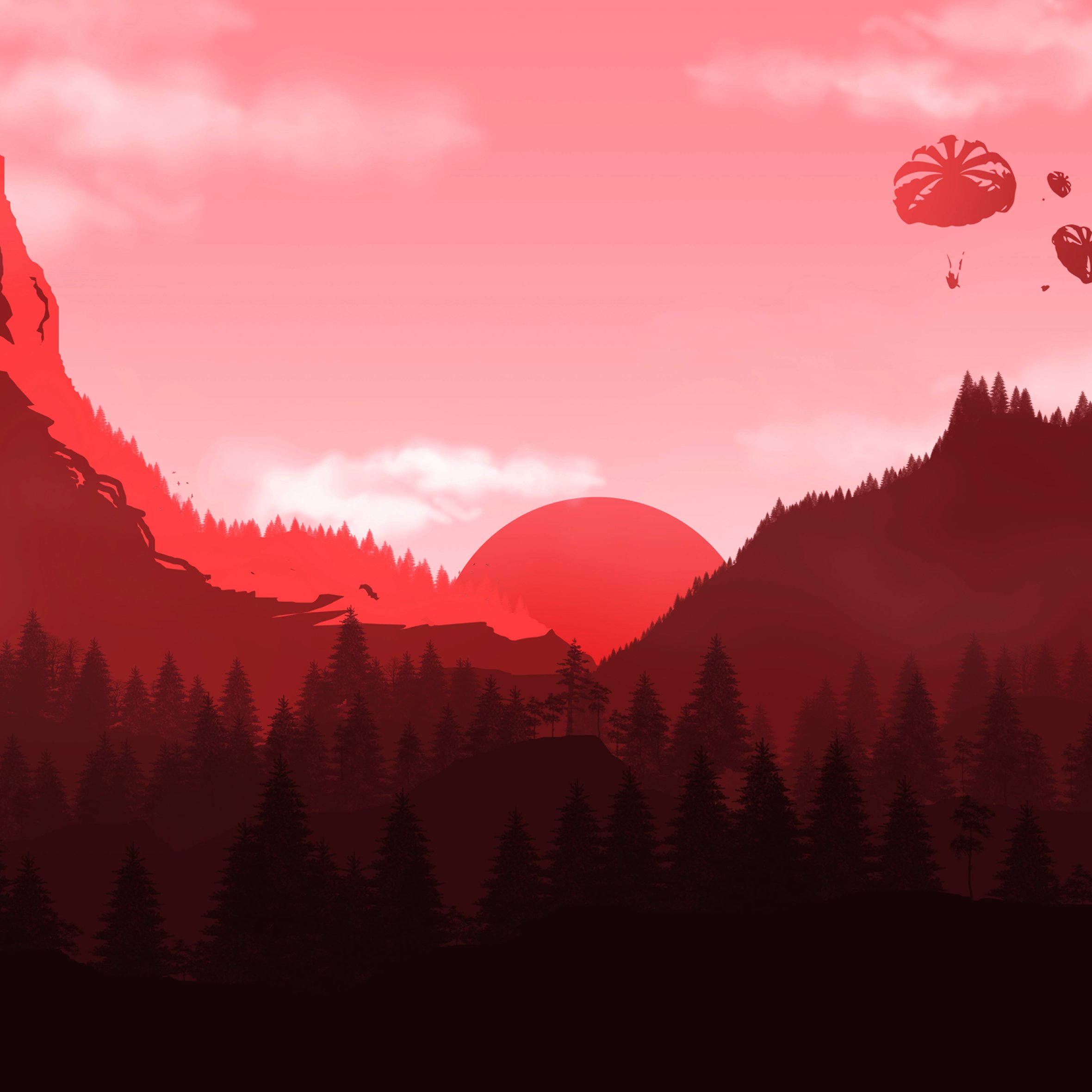 Red sunset over forest and mountains - Wallpapers for iPad Air 10.9″ in 2360x2360 resolution