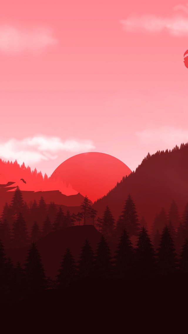 Red sunset over forest and mountains - Wallpapers for iPhone 5/5S/5C/SE in 640x1136 resolution