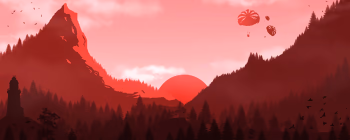 Обои для двух мониторов (7680x2160): горы, лес, закат, птица