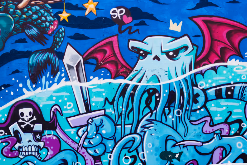 Graffiti octopus on the wall - Wallpapers for Apple MacBook 16″ in 3072x1920 resolution