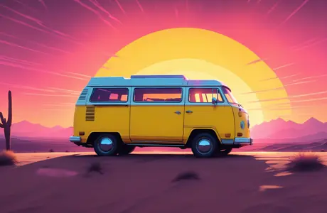 Обои для Apple iMac 24″ (4480x2520): Volkswagen T2, фургон, винтаж, пустыня