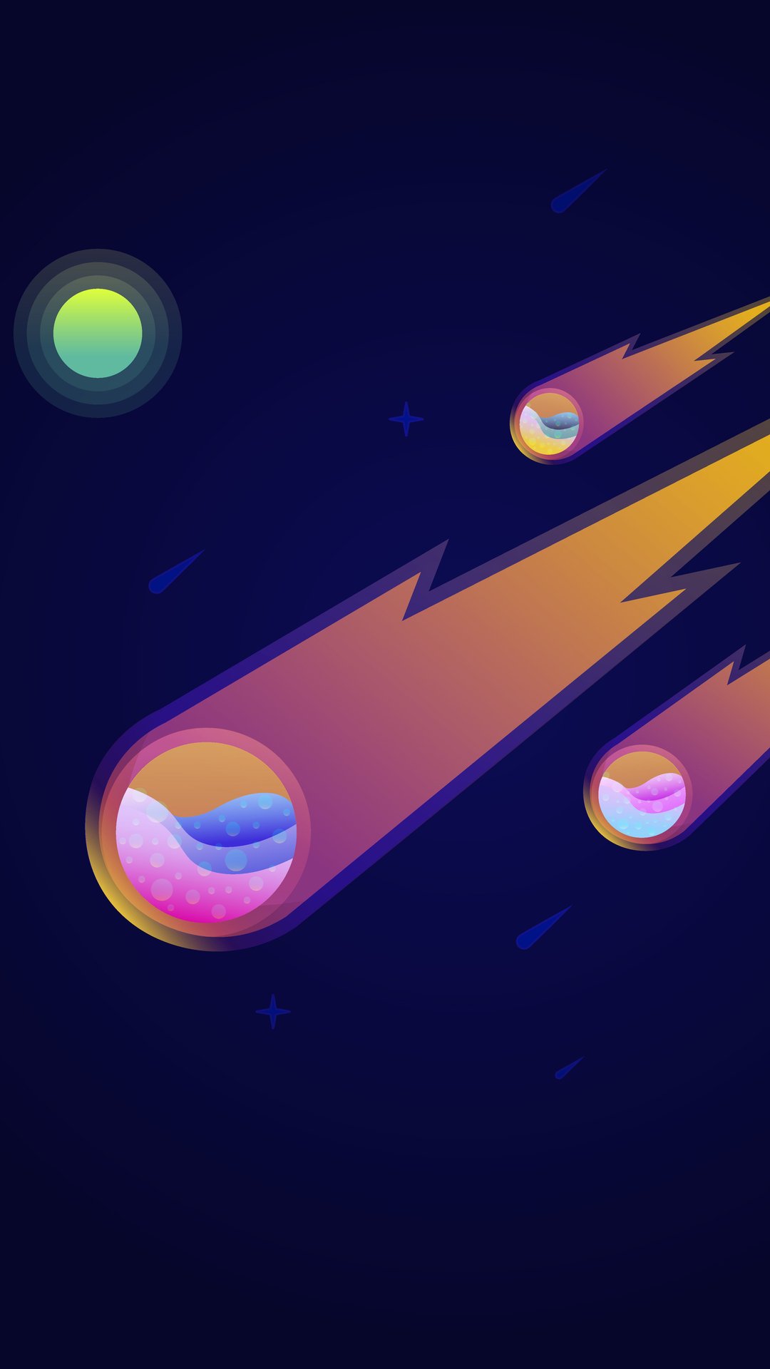 Bright comets in dark space - Wallpapers for Samsung, Honor, Sony in 1080x1920 resolution