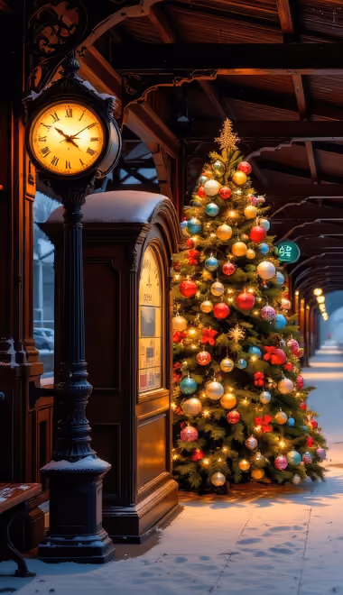 Vintage Wallpapers for Samsung Galaxy A03s, Xiaomi Redmi 7A, POCO C3 (720x1440): railroad, christmas tree, train, platform