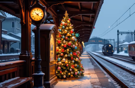 Train Wallpapers for iPad Pro 10.5″ (2224x2224): railroad, christmas tree, train, platform