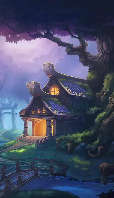 Обои игры: World of Warcraft, деревня, лес, река
