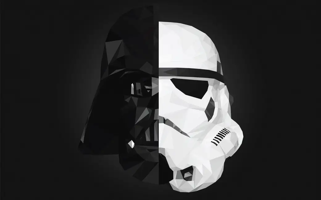 Darth Vader and the Low poly Stormtrooper — desktop and phone wallpaper, free download