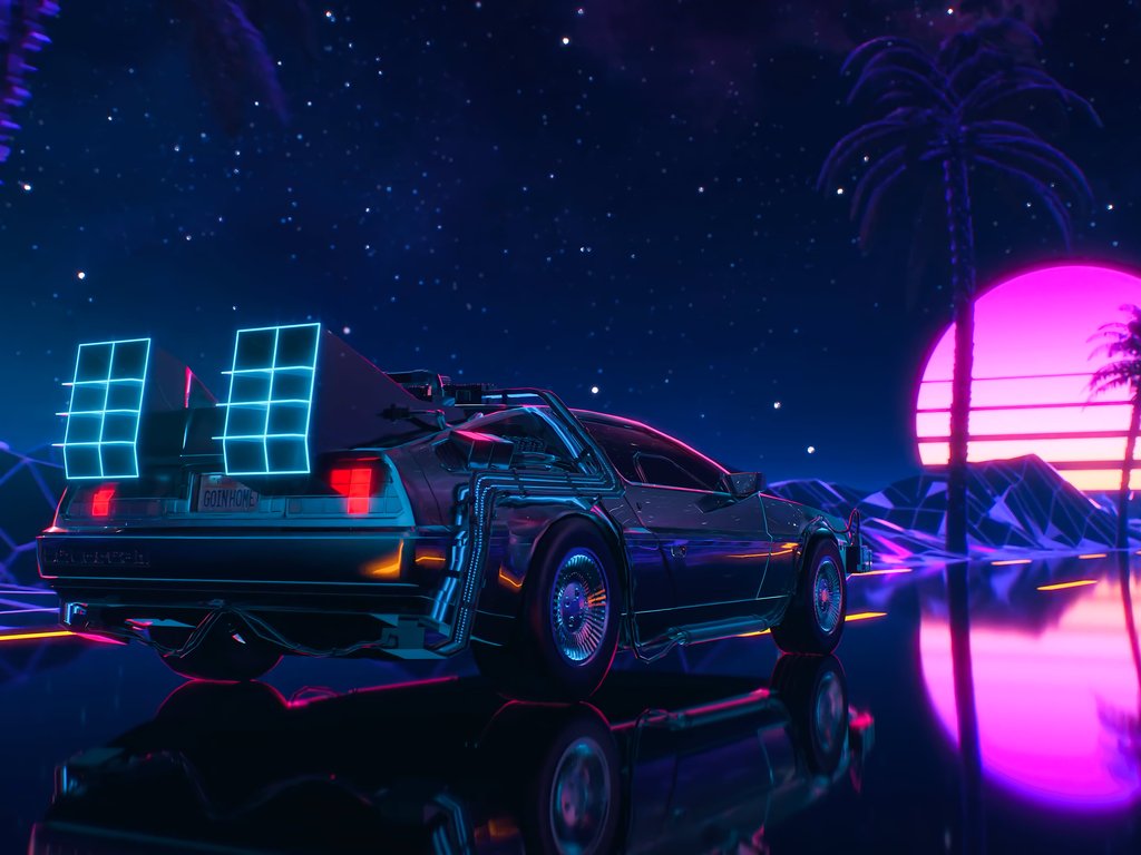 DeLorean ретро неон - XVGA обои в разрешении 1024x768