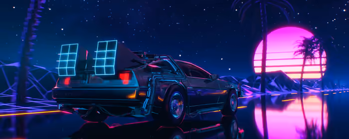 UltraWide 21:9 wallpapers (2560x1080): DeLorean DMC-12, Back to the Future, neon, palms