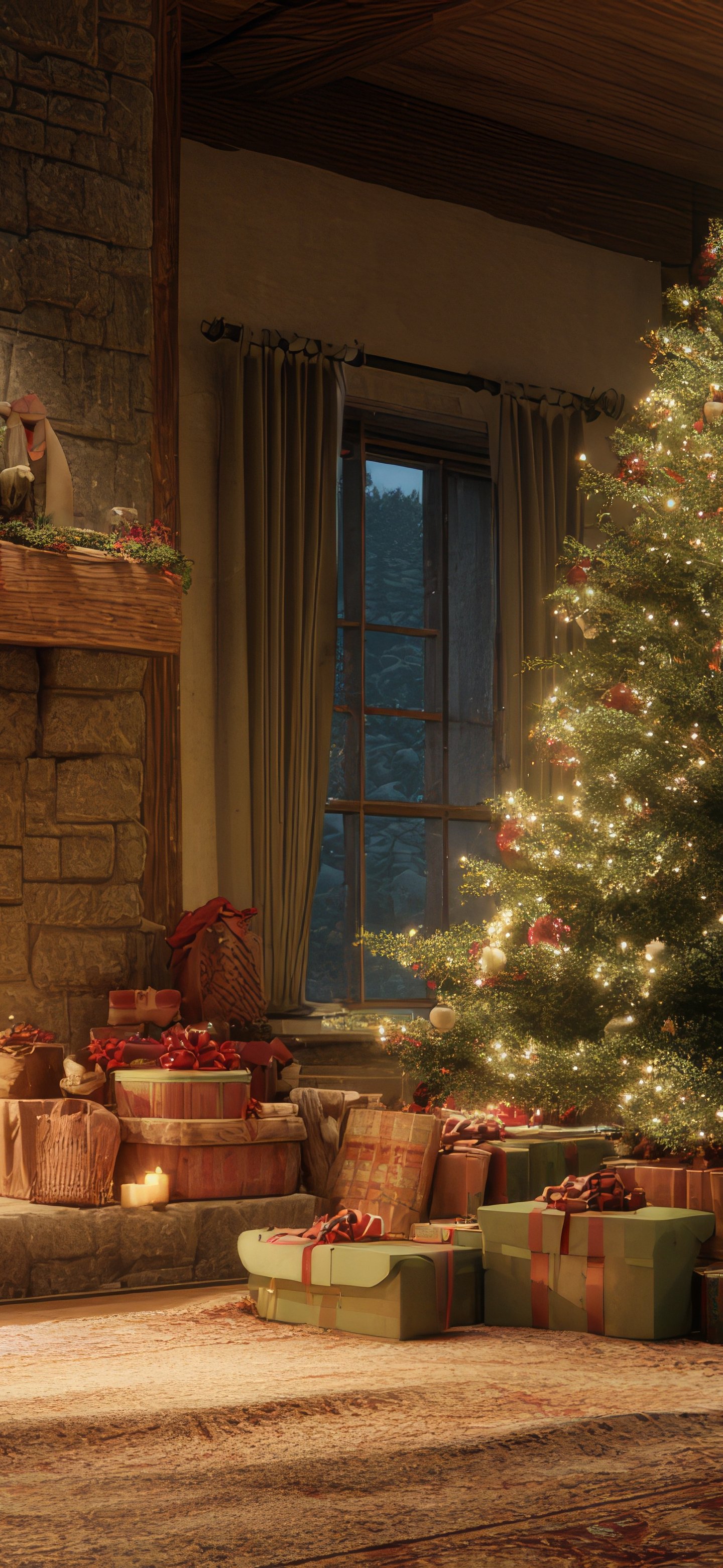 Cozy Christmas tree and fireplace - wallpapers for Samsung Galaxy S24