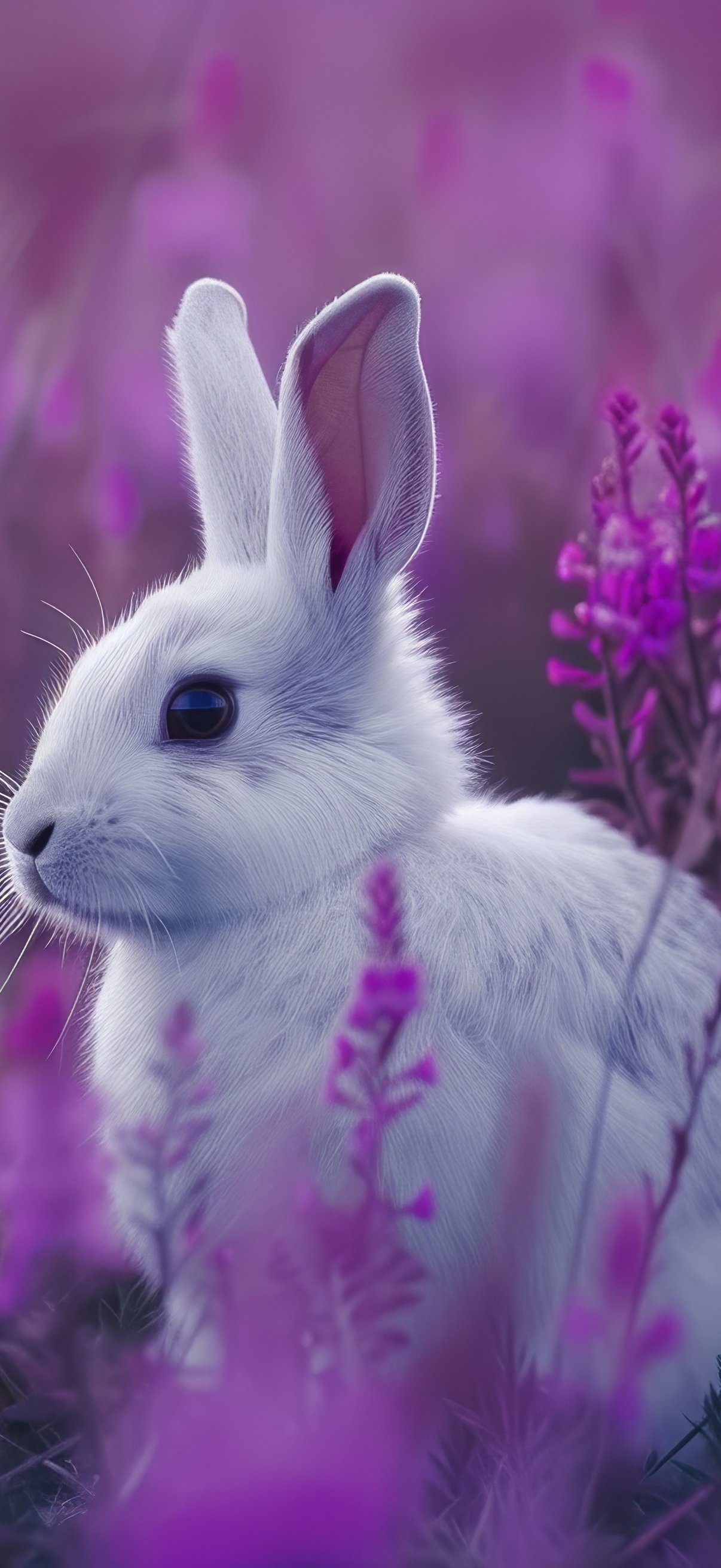 Cute white bunny in purple grass - Wallpapers for iPhone 17 Pro/17/16 Pro in 1206x2622 resolution