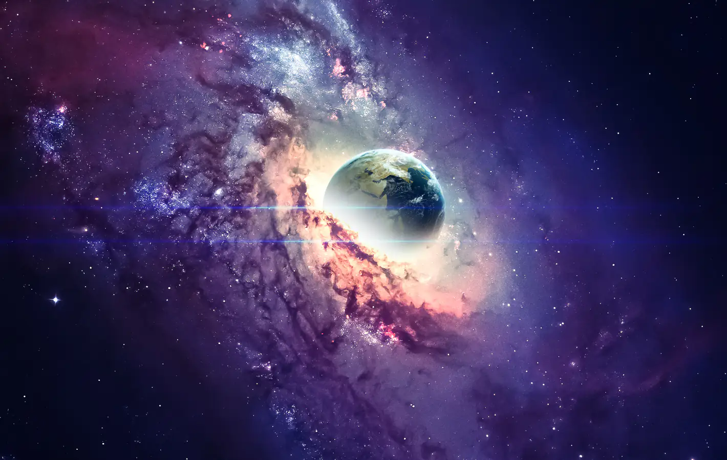Earth surrounded by cosmic nebula — desktop and phone wallpaper, free download