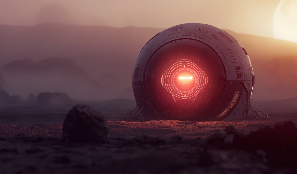 Alien spaceship with glowing red core - WSVGA wallpapers in 1024x600 resolution