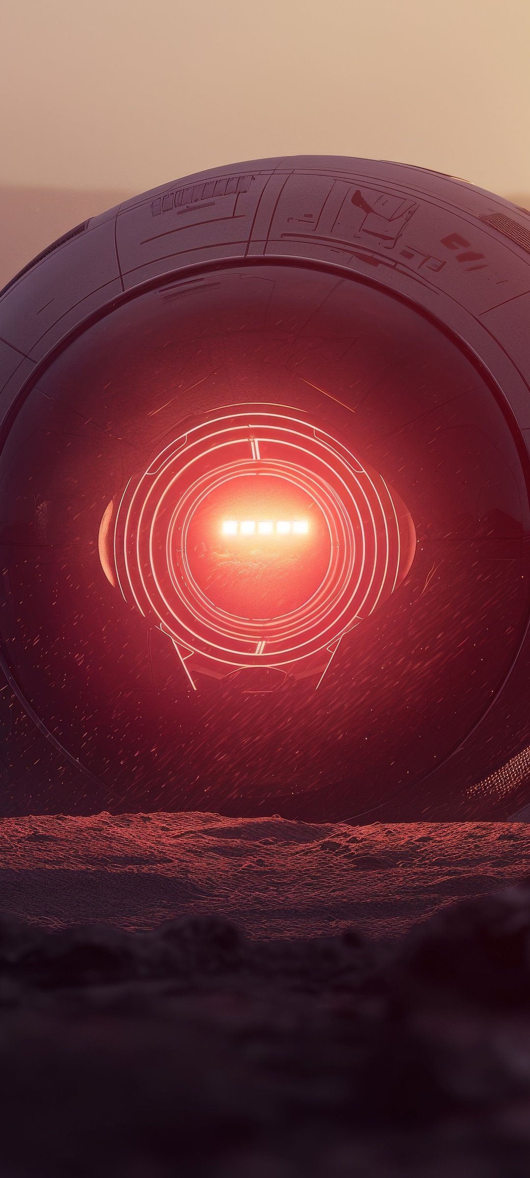 Alien spaceship with glowing red core - Wallpapers for Samsung Galaxy M55, POCO M4/X4/X5, Xiaomi Redmi 12/13/Note 13/Note 14/Note 14S in 1080x2400 resolution