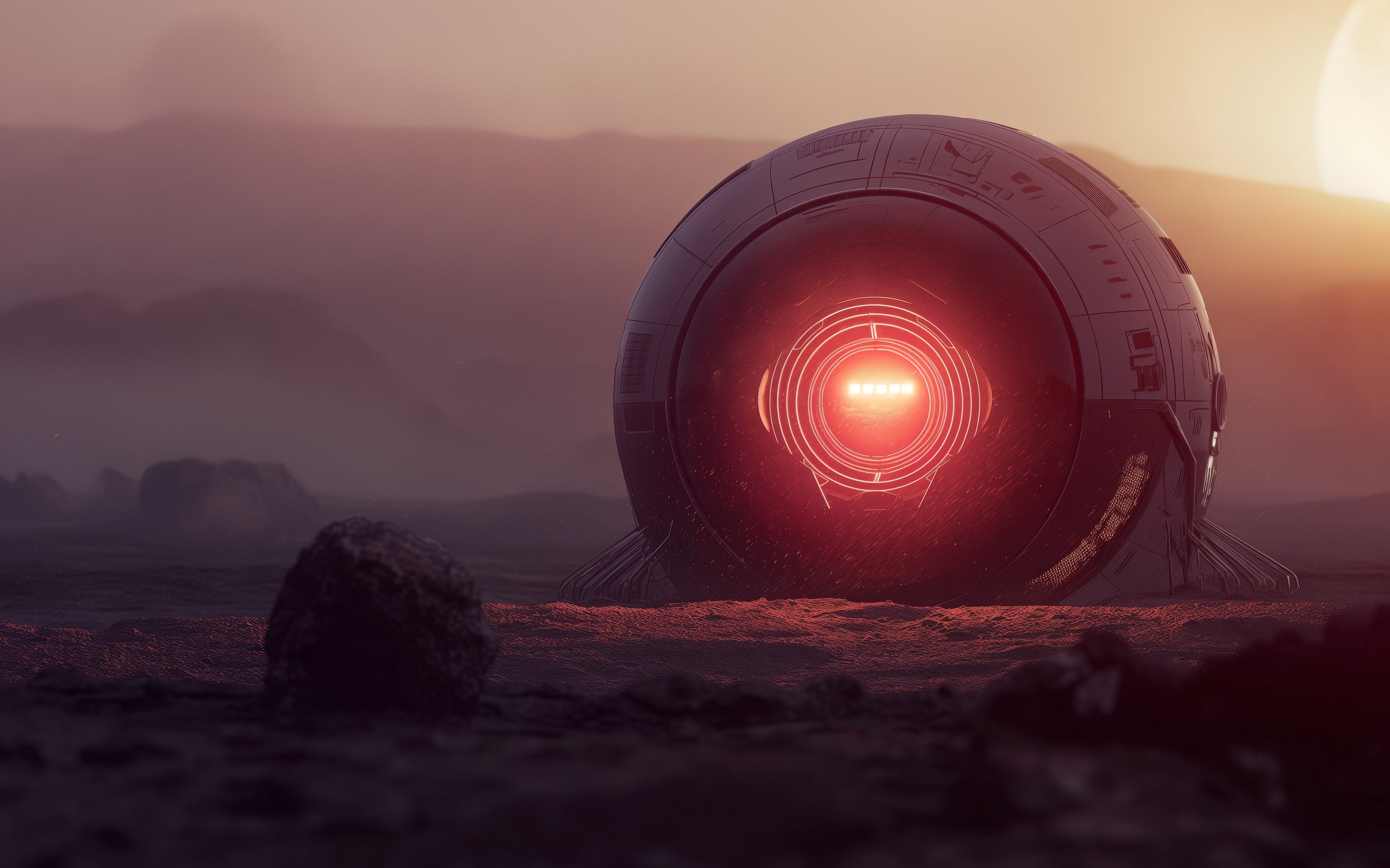 Alien spaceship with glowing red core - Wallpapers for Apple MacBook 16″ in 3072x1920 resolution