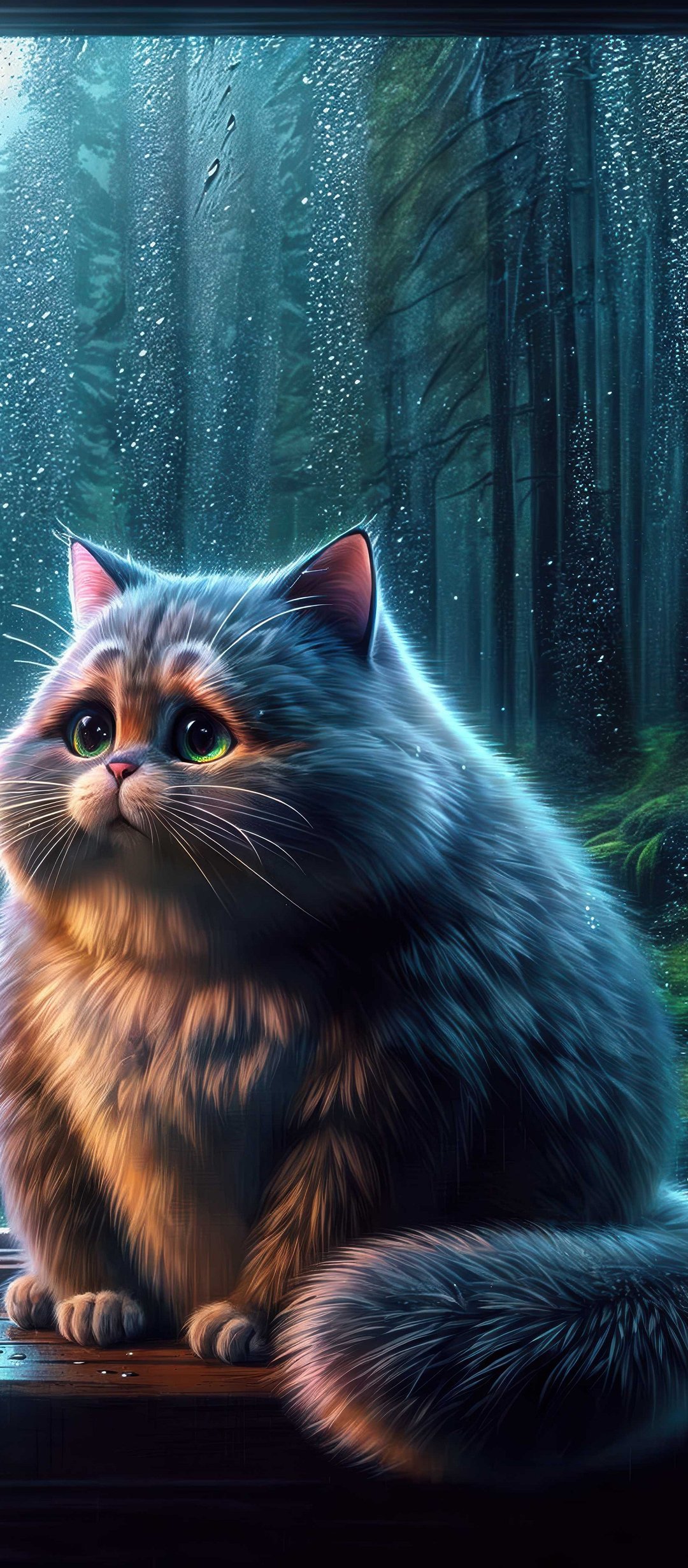 Sad cat is sitting on the window - Wallpapers for TECNO/Infinix in 1080x2460 resolution