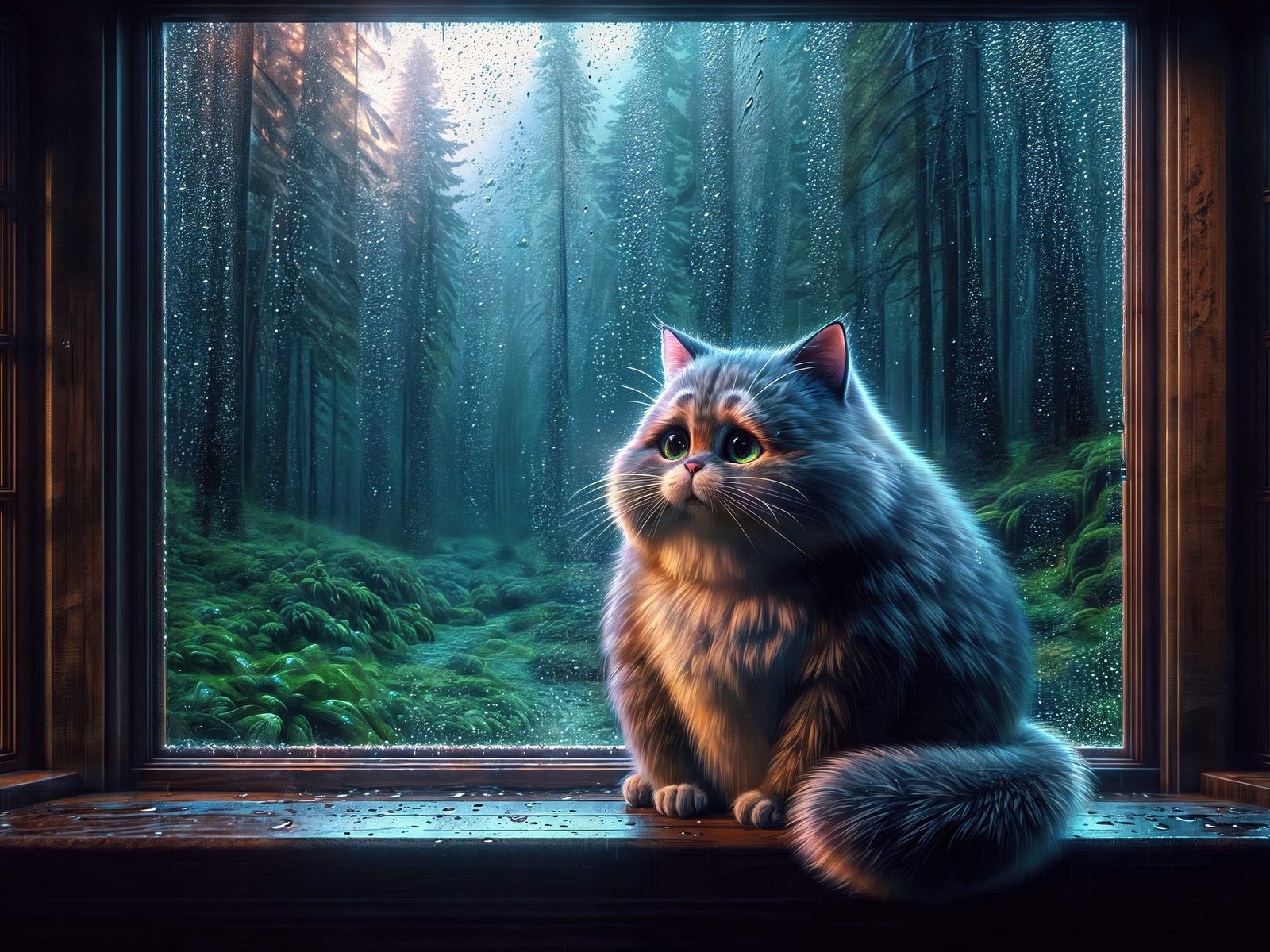Sad cat is sitting on the window - UXGA wallpapers in 1600x1200 resolution