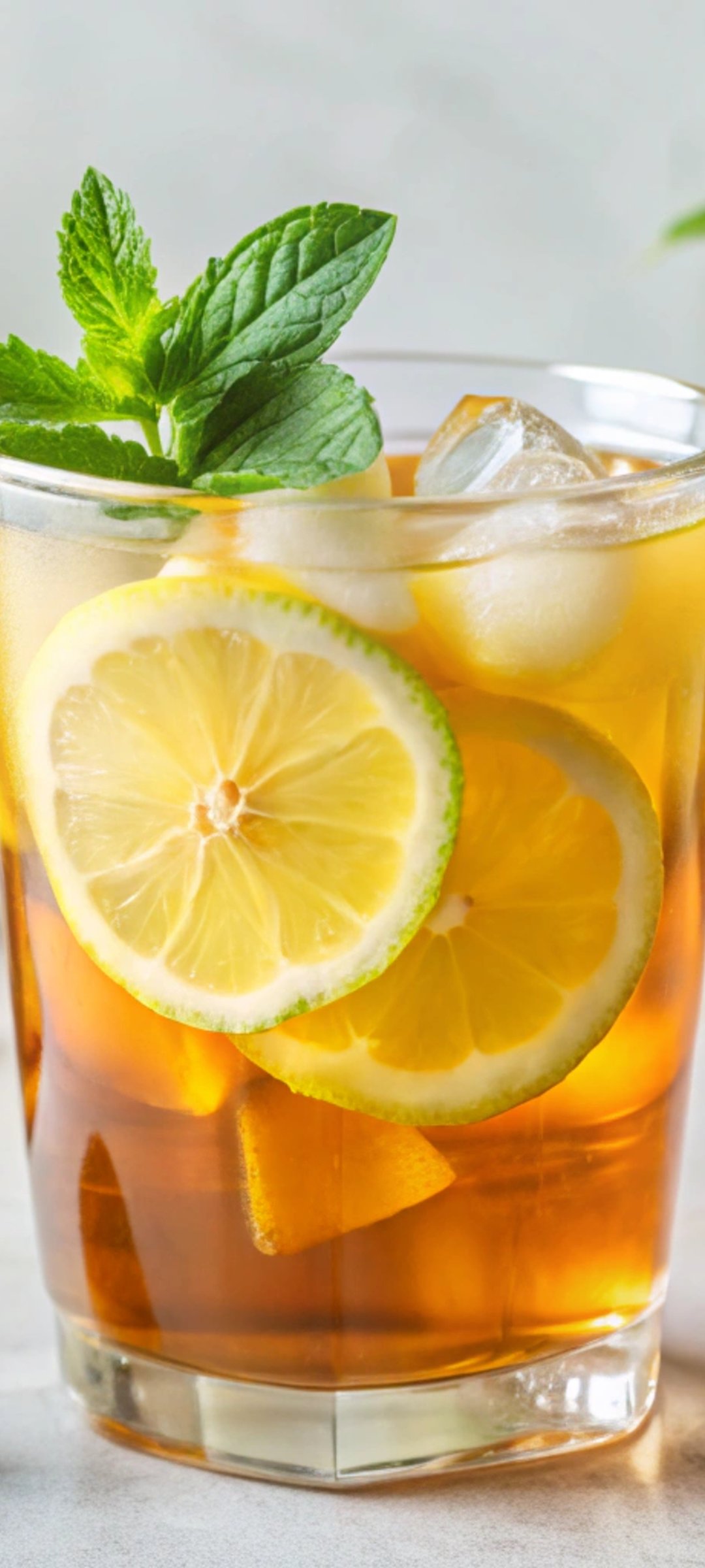 Refreshing iced lemon tea with mint leaves - Wallpapers for Samsung Galaxy M55, POCO M4/X4/X5, Xiaomi Redmi 12/13/Note 13/Note 14/Note 14S in 1080x2400 resolution