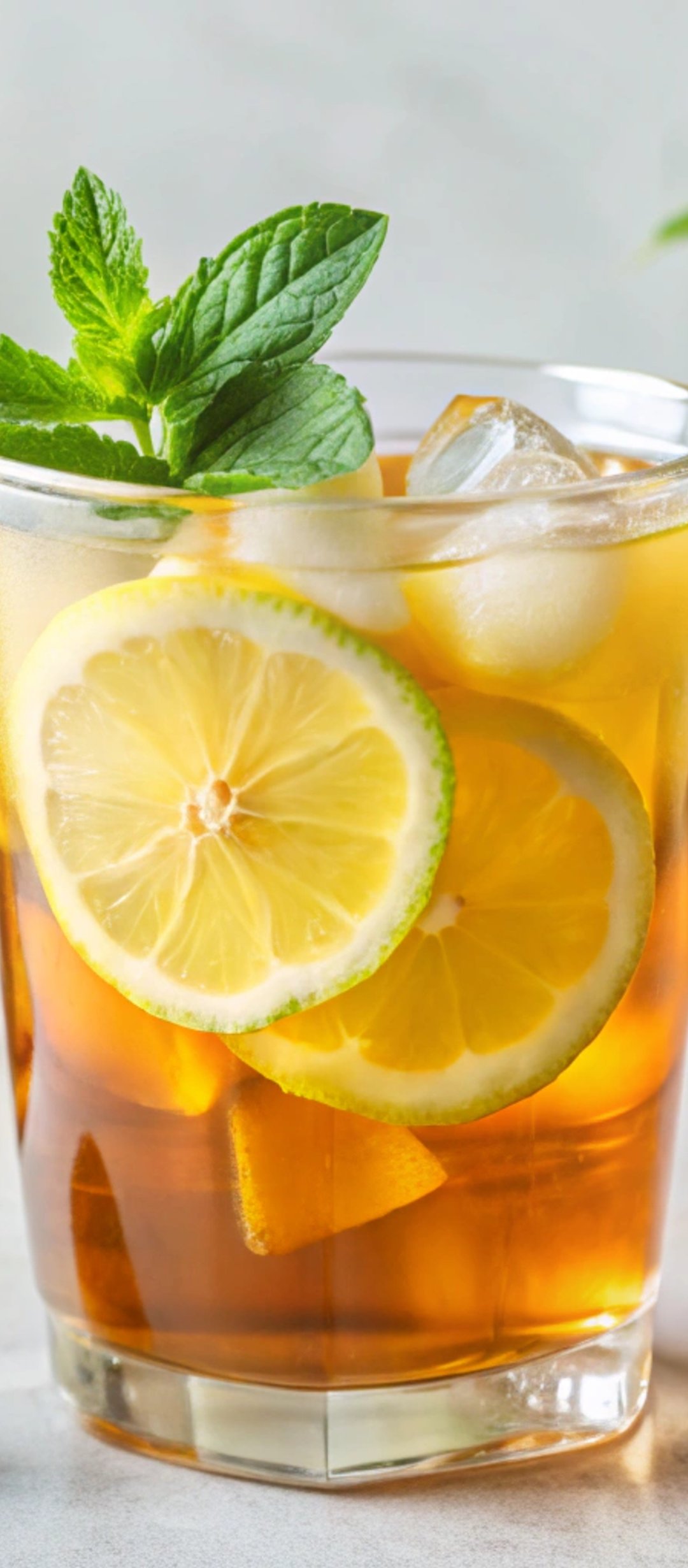 Refreshing iced lemon tea with mint leaves - Wallpapers for TECNO/Infinix in 1080x2460 resolution
