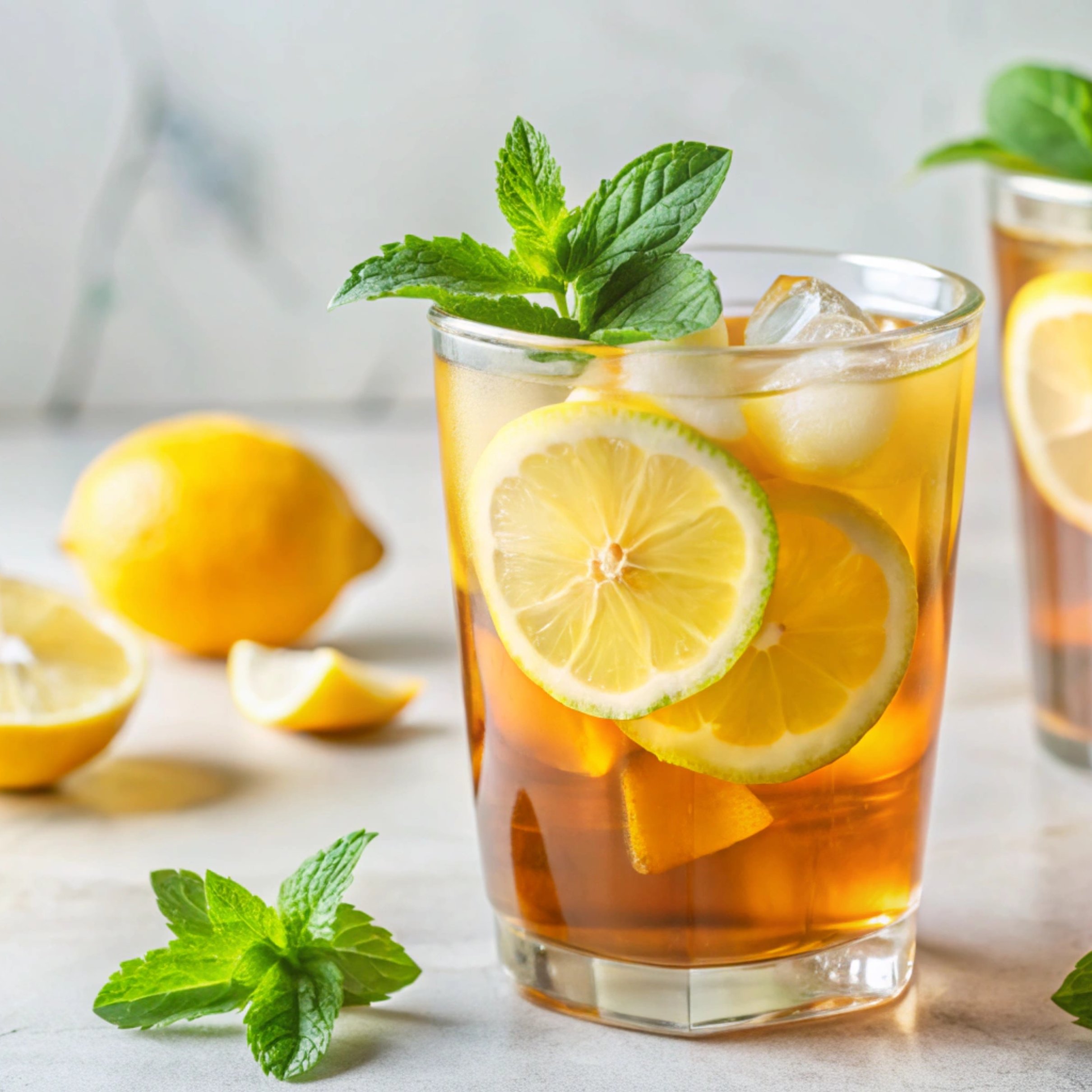 Refreshing iced lemon tea with mint leaves - Wallpapers for iPad Pro 11″ 2024 in 2420x2420 resolution