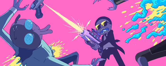 UltraWide 32:9 wallpapers (3840x1080): Rick and Morty, alien, weapons, battle
