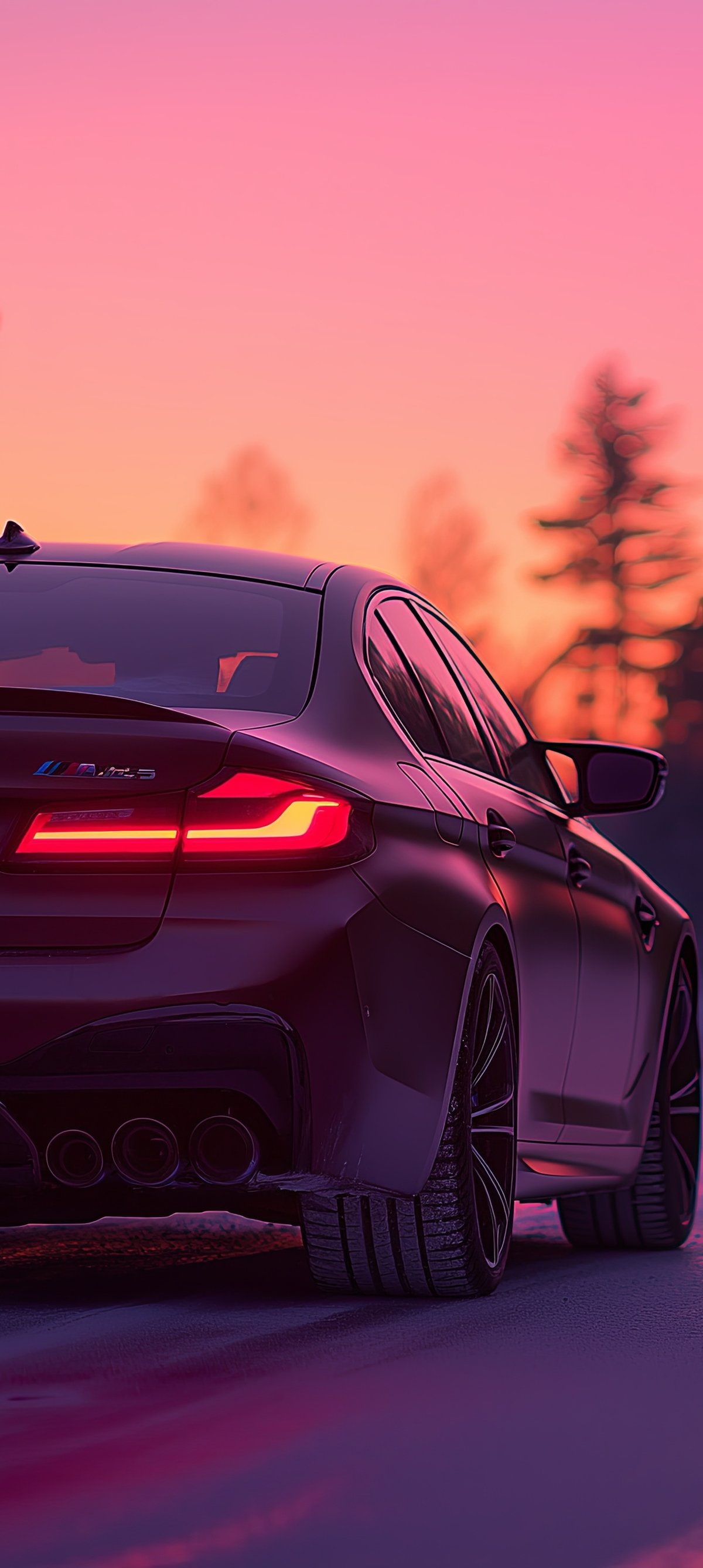 BMW M5 at sunset in winter - Wallpapers for Xiaomi 15 in 1200x2670 resolution