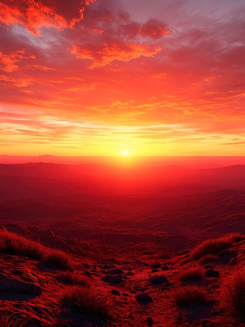 Red sunset over the desert - Wallpapers for HTC/BlackBerry in 480x640 resolution