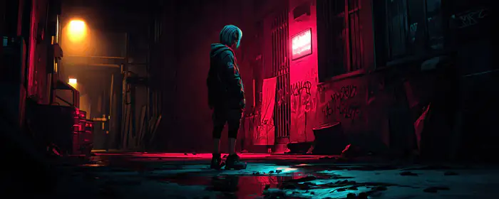 UltraWide 32:9 обои граффити (3840x1080): переулок, девушки, неон, ночь