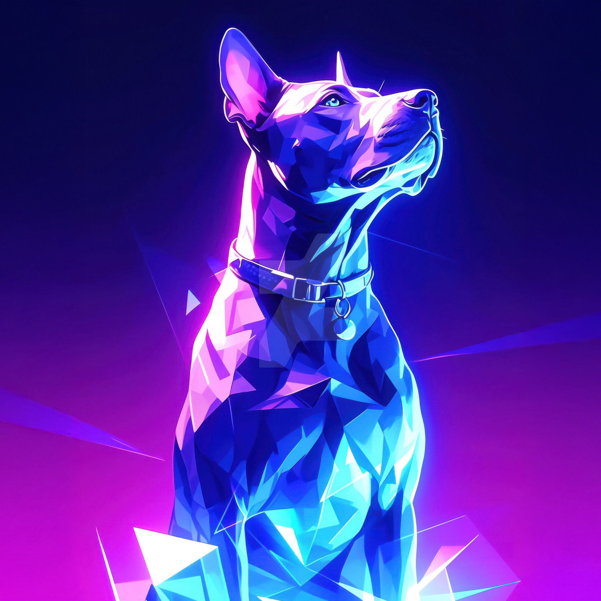 Неоновая собака в стиле Low poly - Обои для Samsung/Xiaomi в разрешении 2000x2000